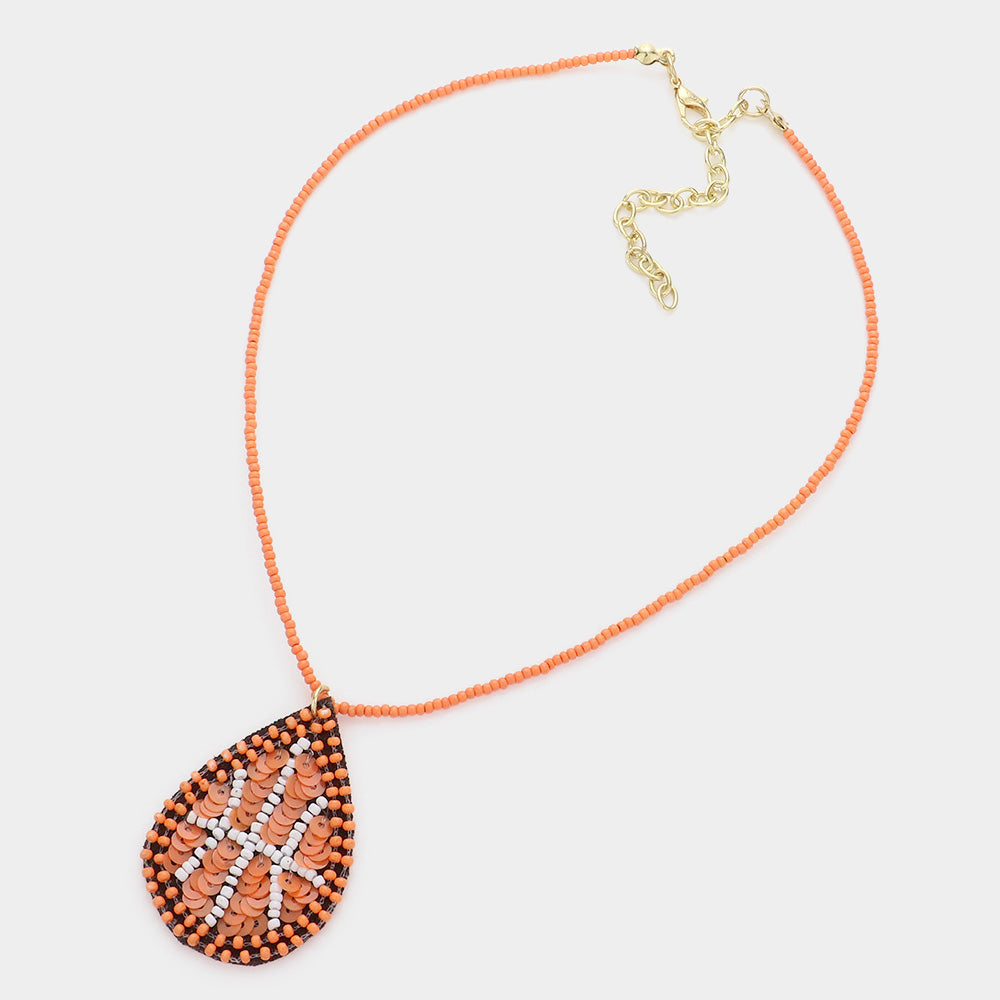 iLLASPARKZ Felt Back Sequin Beaded Basketball Teardrop Pendant Necklace