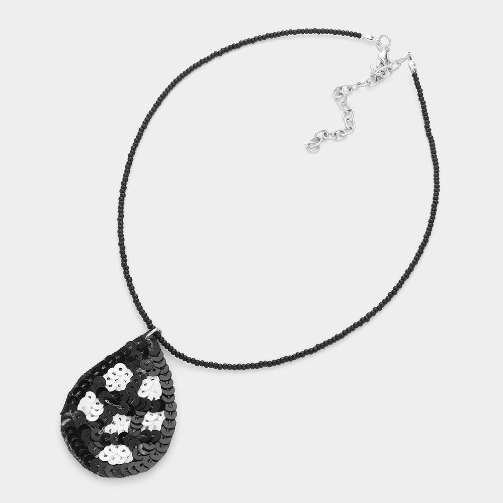 iLLASPARKZ Felt Back Sequin Soccer Teardrop Pendant Necklace