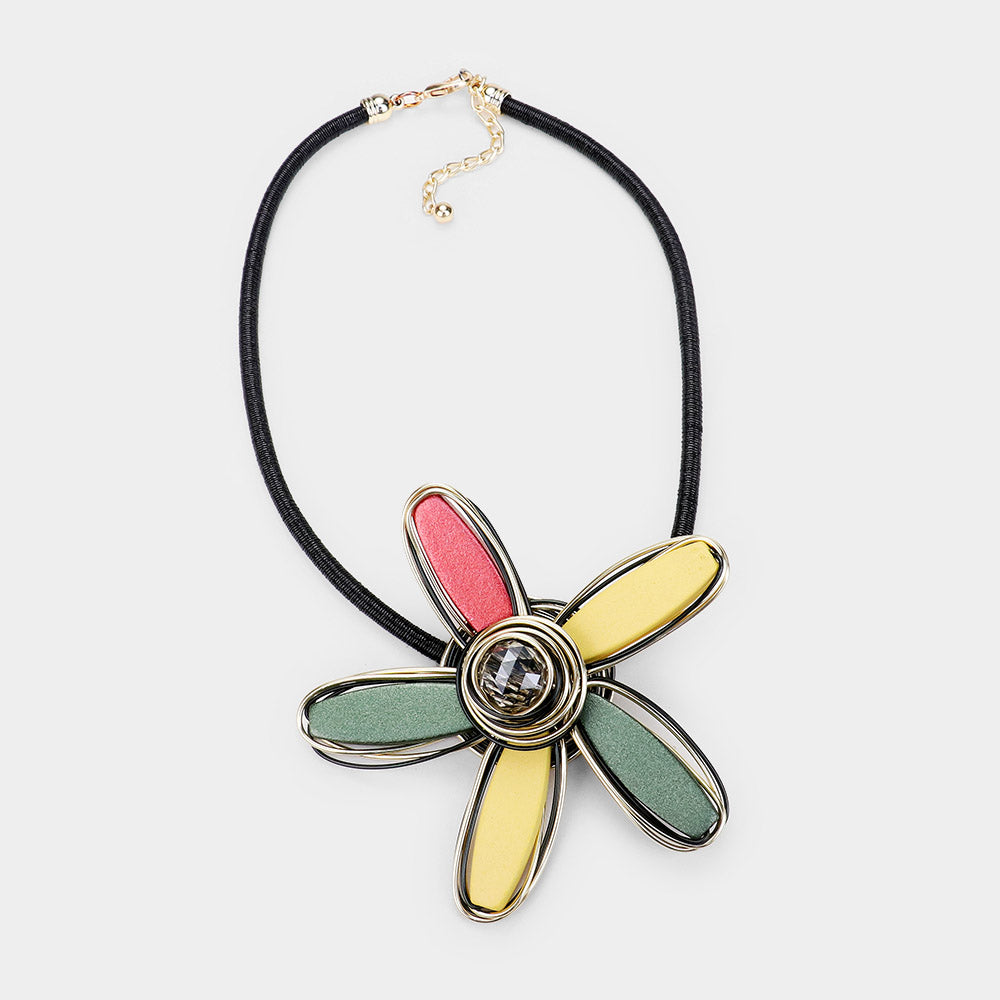 iLLASPARKZ Wood Bar Flower Wire Coiled Collar Necklace