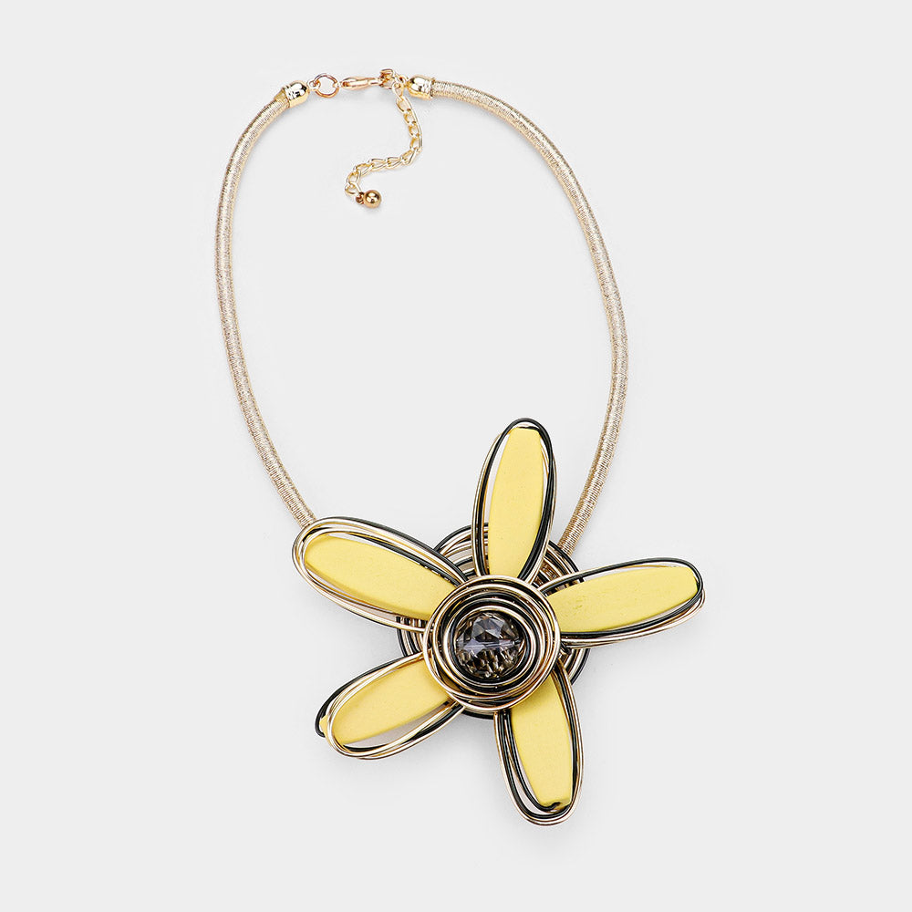 iLLASPARKZ Wood Bar Flower Wire Coiled Collar Necklace
