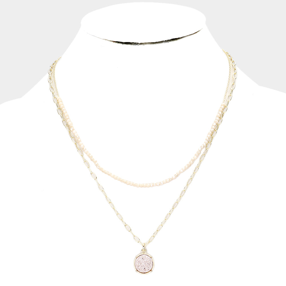 iLLASPARKZ Druzy Round Pendant Double Layered Necklace