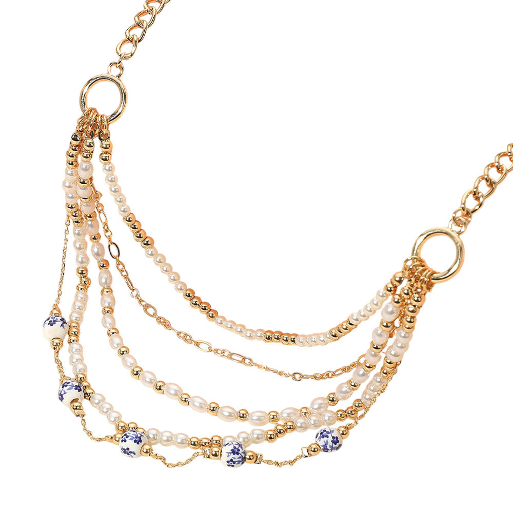 iLLASPARKZ Floral Ceramic Ball Pearl Beaded Multi Layered Necklace
