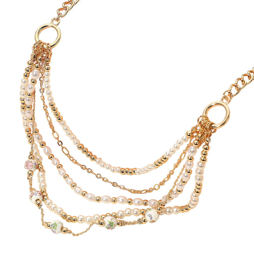 iLLASPARKZ Floral Ceramic Ball Pearl Beaded Multi Layered Necklace