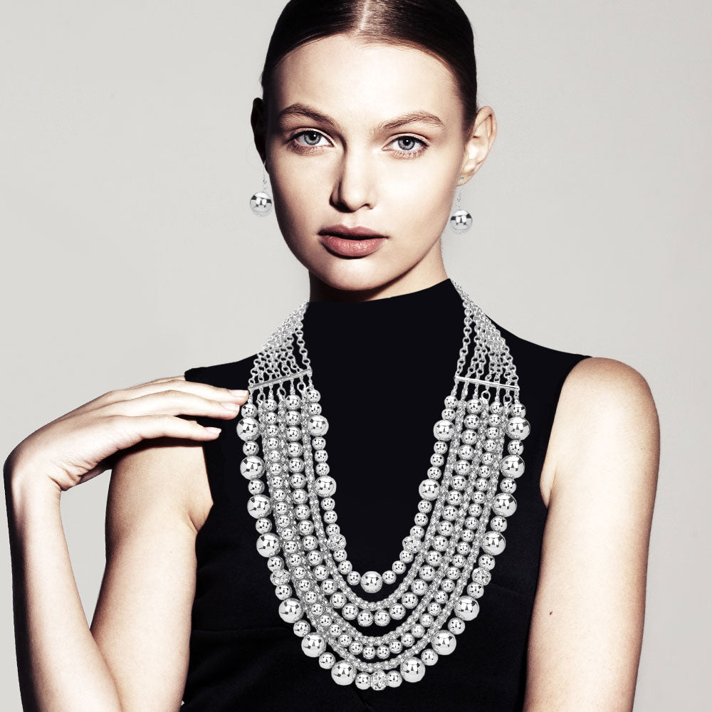 iLLASPARKZ Metal Ball Beaded Multi Layered Strand Statement Necklace