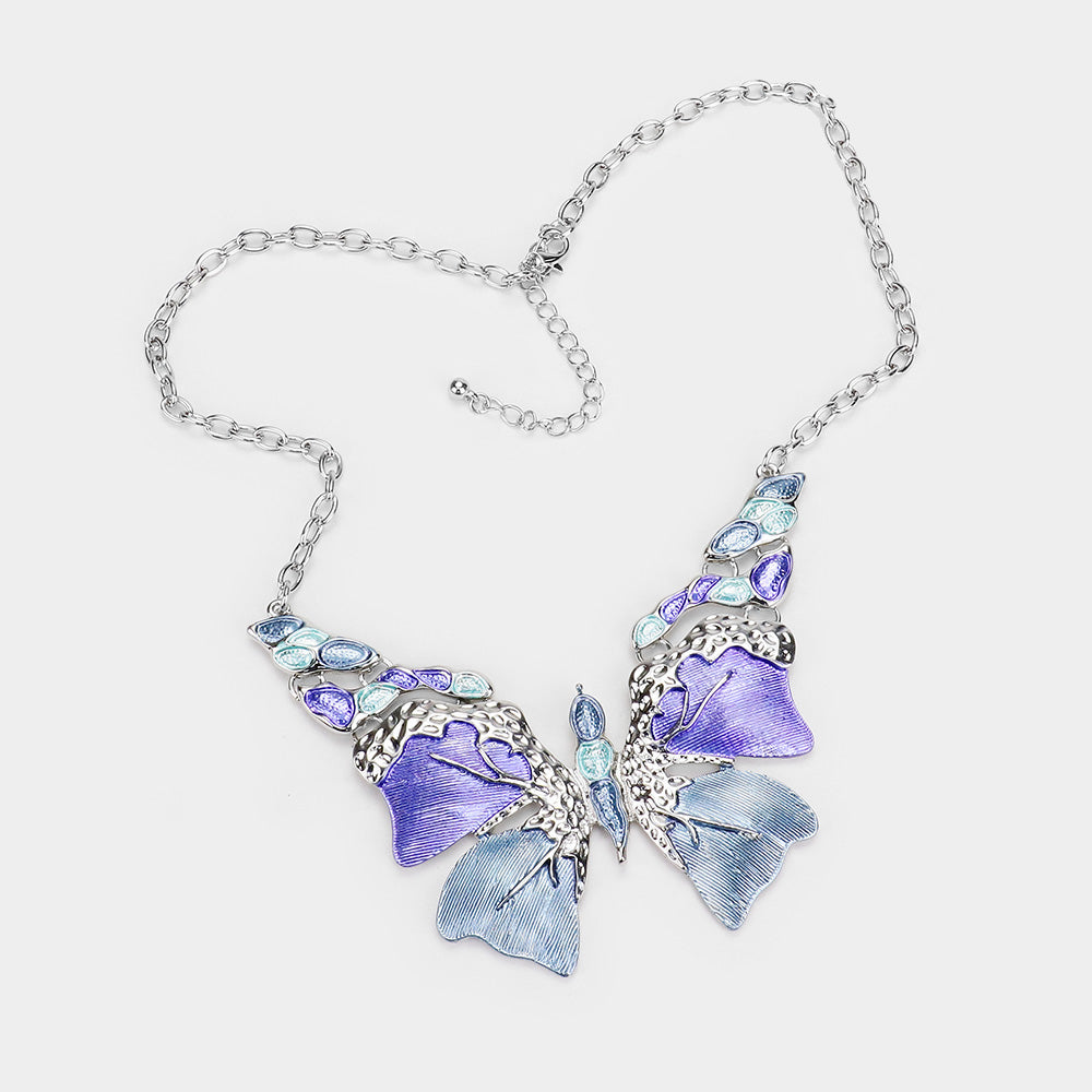 iLLASPARKZ Enamel Metal Textured Butterfly Collar Necklace