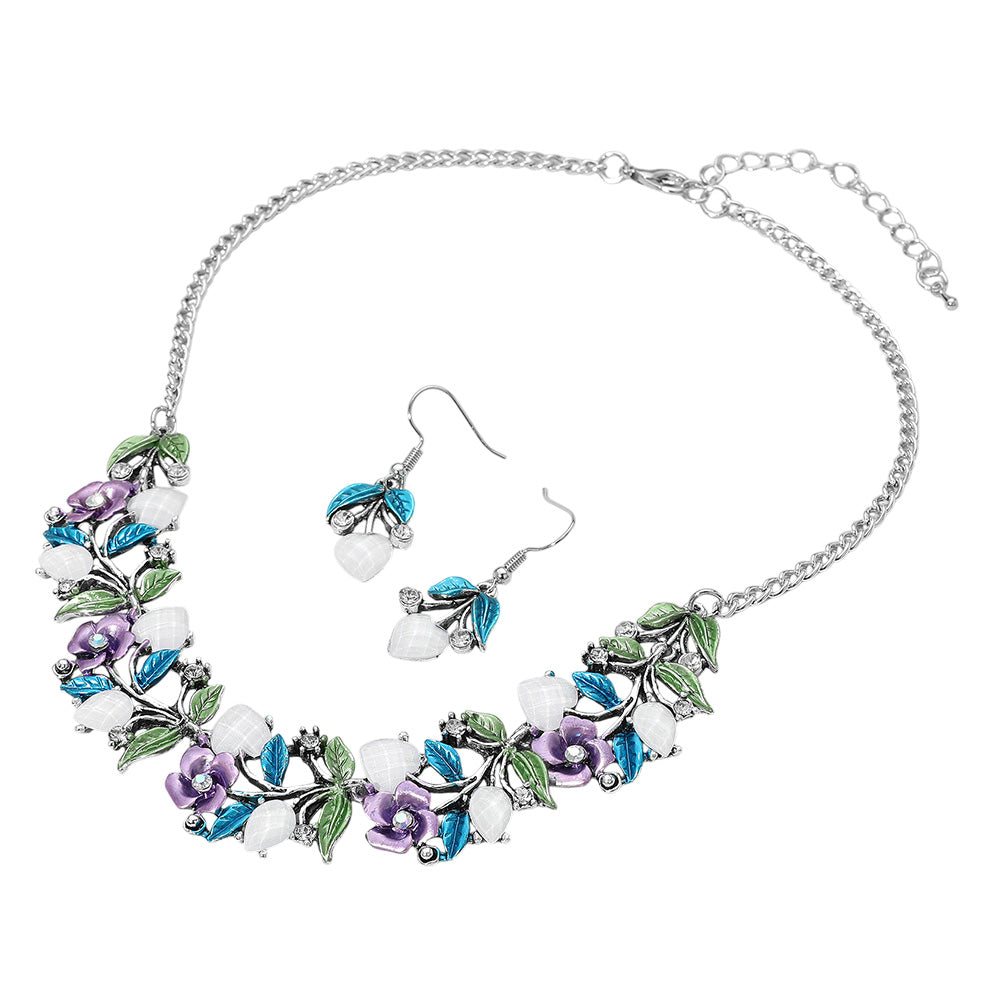 iLLASPARKZ Colored Metal Flower Faceted Heart Stone Cluster Rhinestone Embellished Statement Necklace
