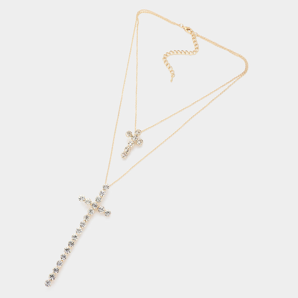 iLLASPARKZ Double Layered Crystal Cross Pendant Necklace