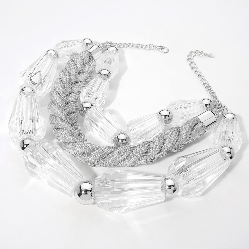 iLLASPARKZ Chunky Lucite Bead Braided Cord Triple Layered Bib Necklace