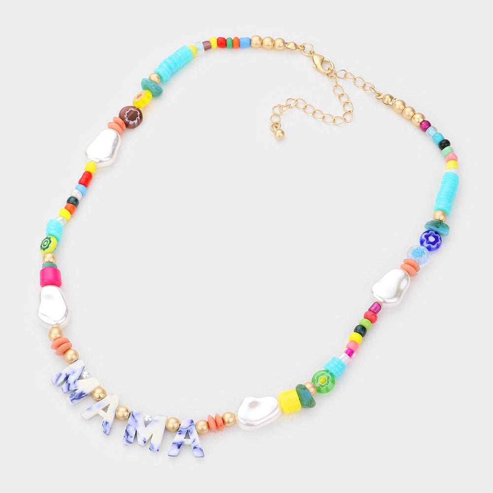 iLLASPARKZ MAMA Celluloid Acetate Message Accented Pearl Multi Beaded Necklace