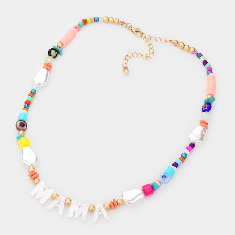 iLLASPARKZ MAMA Celluloid Acetate Message Accented Pearl Multi Beaded Necklace