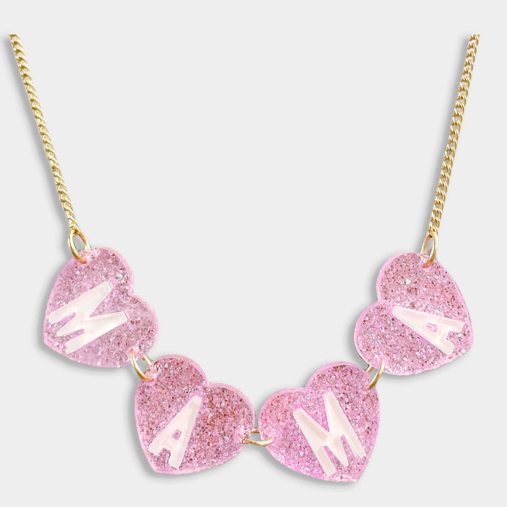 iLLASPARKZ MAMA Message Glittered Heart Link Necklace