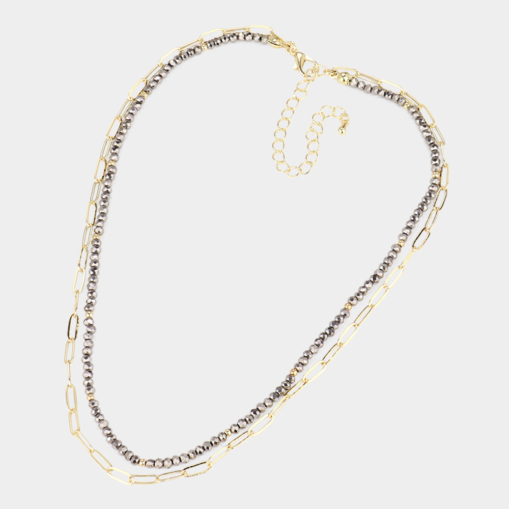 iLLASPARKZ Faceted Beaded Metal Paper Clip Chain Layered Necklace