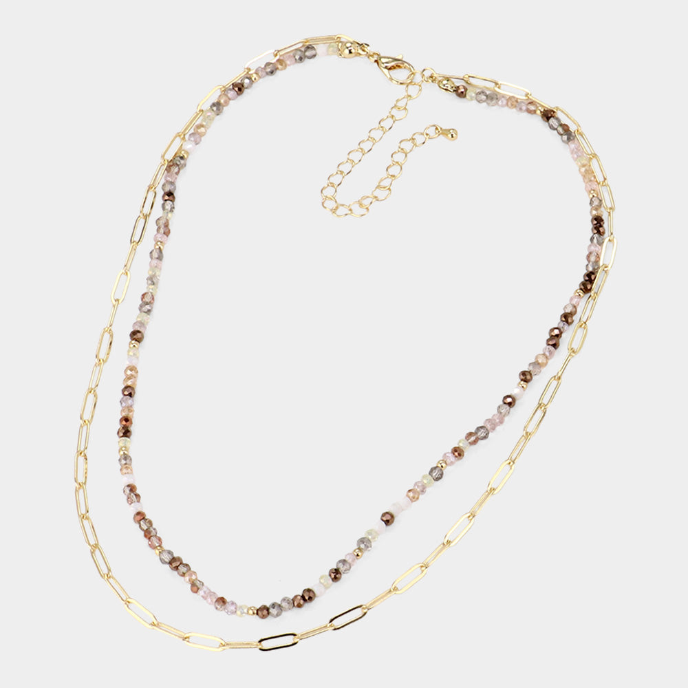iLLASPARKZ Faceted Beaded Metal Paper Clip Chain Layered Necklace