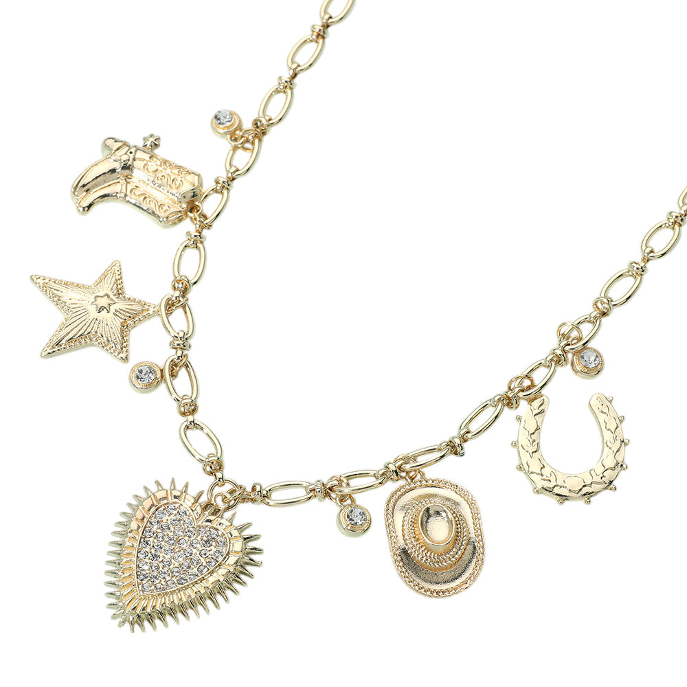 iLLASPARKZ Western Heart Cowboy Boot Hat Star Horseshoe Charm Station Necklace