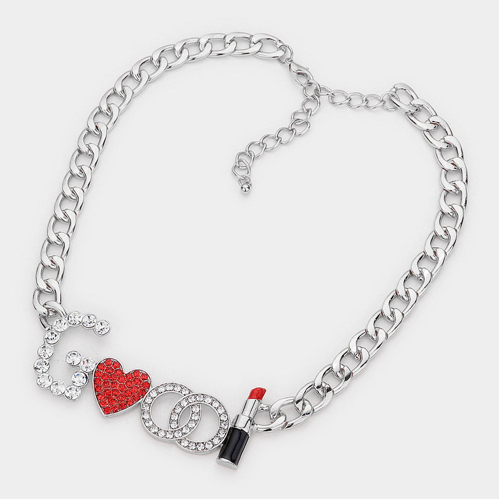 iLLASPARKZ Rhinestone Paved Good Message Necklace