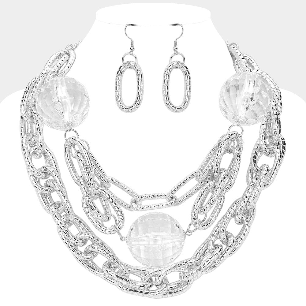 iLLASPARKZ Chunky Acrylic Ball Textured Chain Layered Statement Necklace