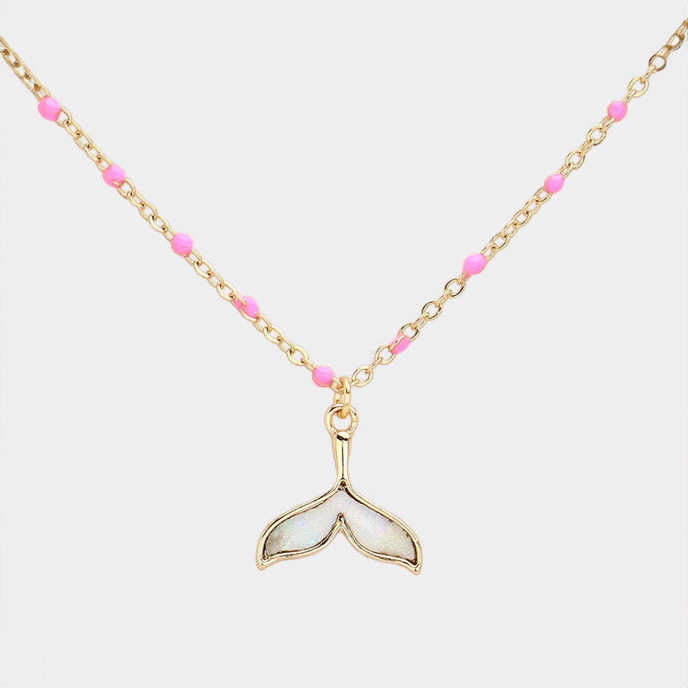 iLLASPARKZ Mother Of Pearl Beads Station Whale Tail Pendant Necklace