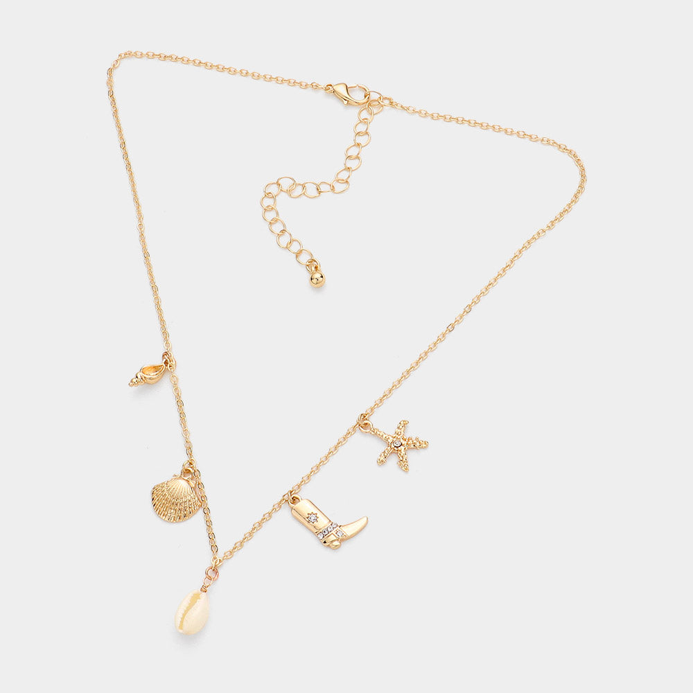 iLLASPARKZ Shell Western Boots Starfish Charm Station Necklace