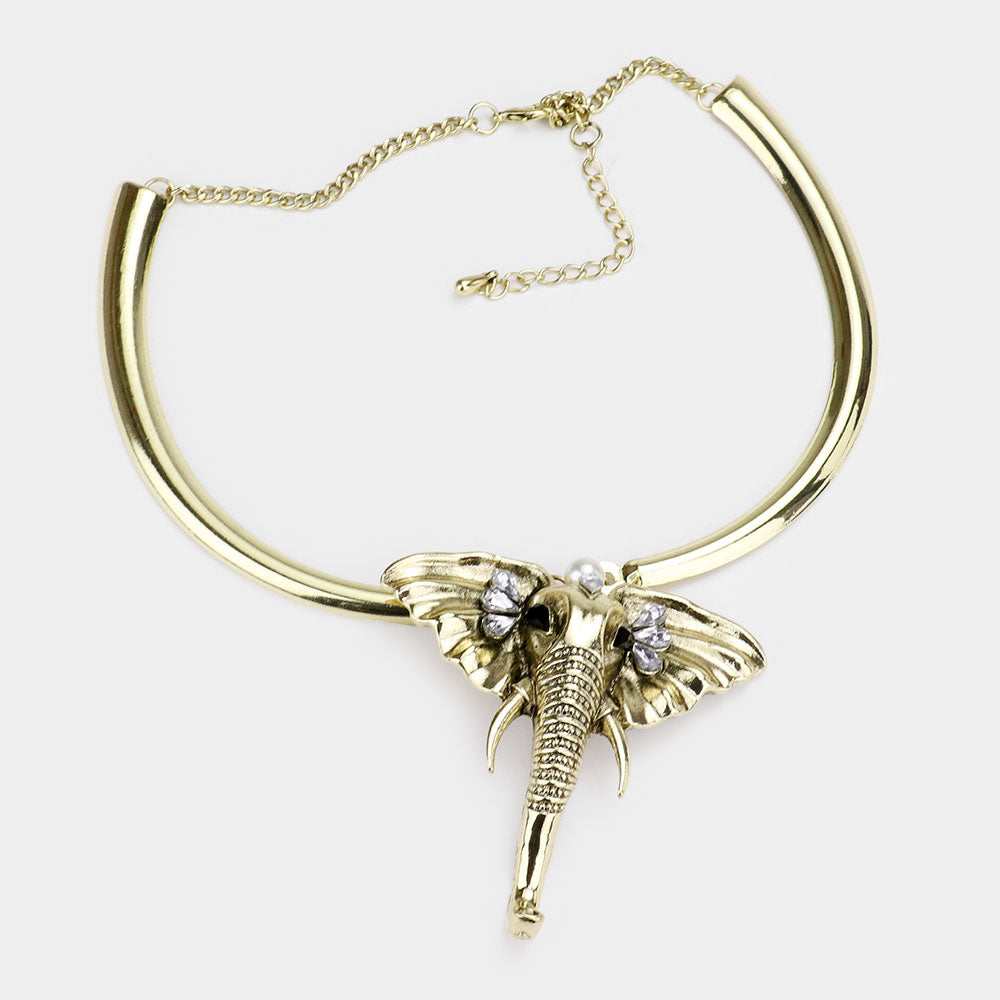 iLLASPARKZ Pearl Stone Embellished Elephant Pendant Necklace