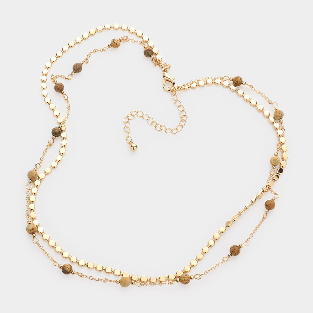 iLLASPARKZ Natural Stone Station Double Layered Necklace