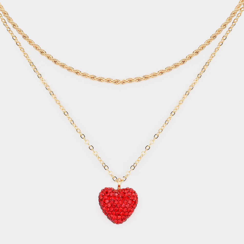 iLLASPARKZ Rhinestone Pave Heart Pendant Double Layered Necklace