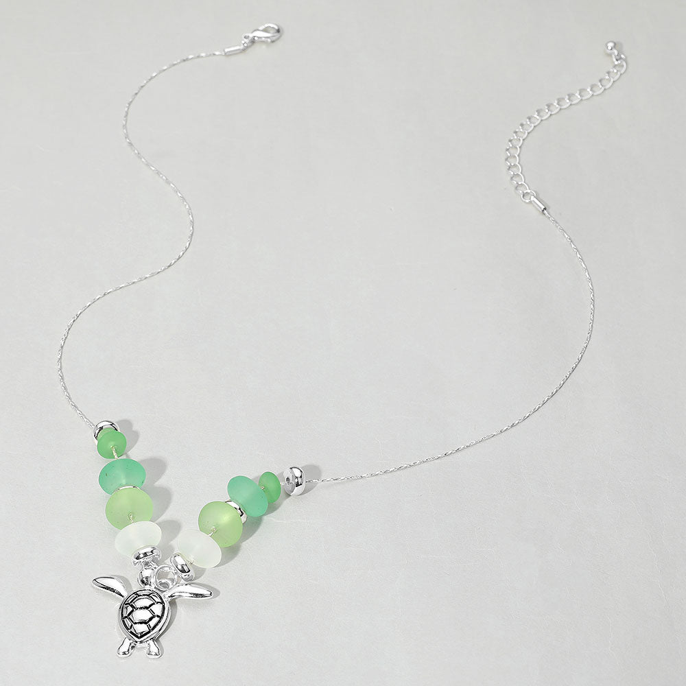 iLLASPARKZ Sea Turtle Charm Frosted Beaded Necklace