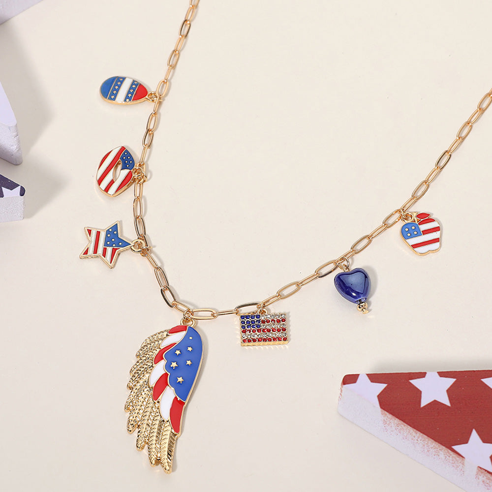 iLLASPARKZ Enamel American USA Flag Wing Star Egg Heart Lips Apple Charm Station Paperclip Chain Necklace