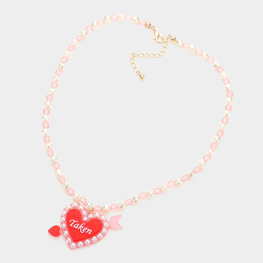 iLLASPARKZ Taken Message Glittered Resin Heart Arrow Pearl Beaded Necklace