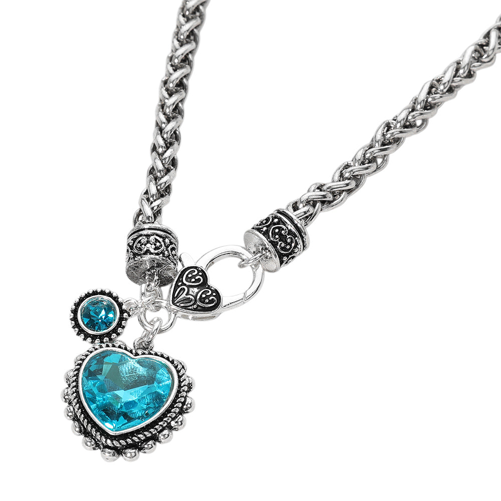 iLLASPARKZ Heart Stone Pointed Pendant Antique Metal Necklace