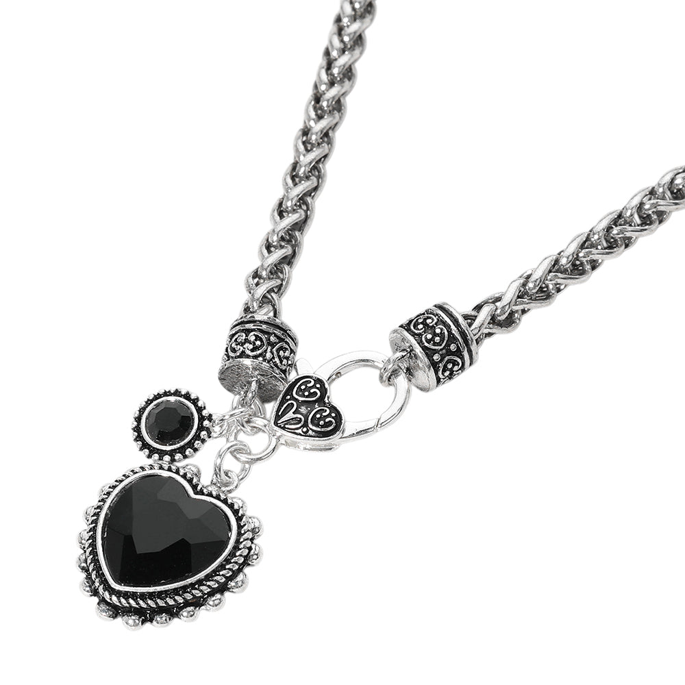 iLLASPARKZ Heart Stone Pointed Pendant Antique Metal Necklace