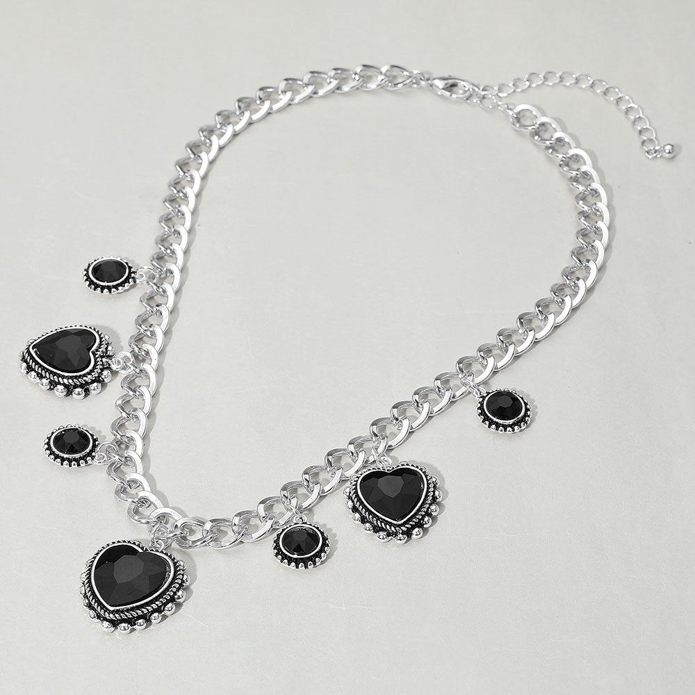 iLLASPARKZ Heart Round Stone Cluster Pendant Station Necklace