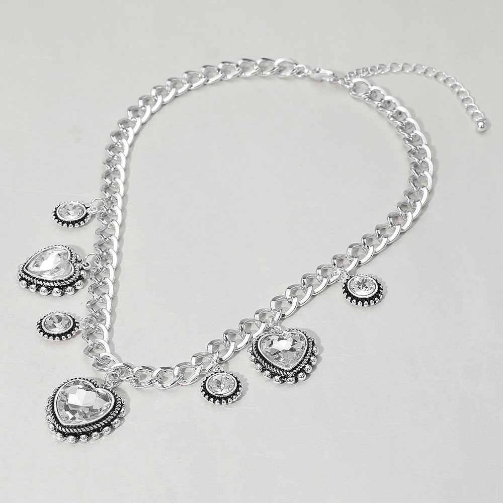 iLLASPARKZ Heart Round Stone Cluster Pendant Station Necklace
