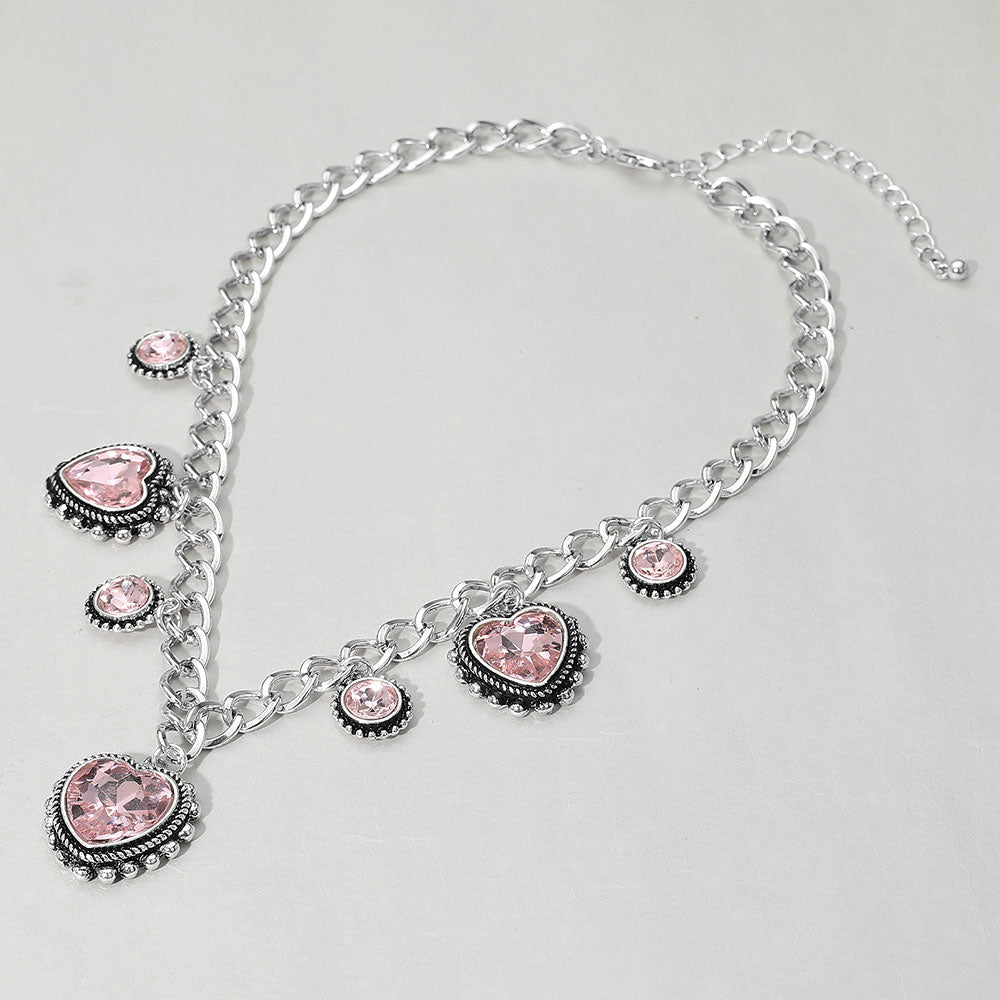 iLLASPARKZ Heart Round Stone Cluster Pendant Station Necklace