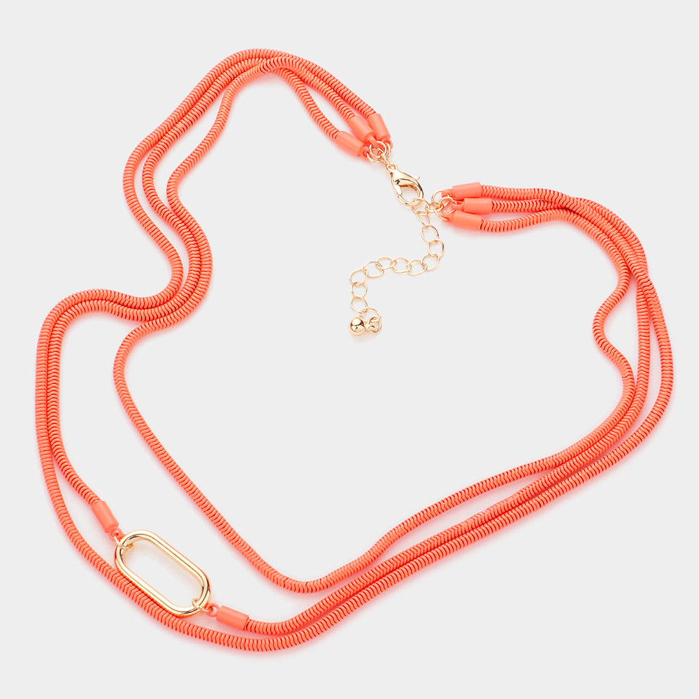iLLASPARKZ Open Metal Oval Accented Colored Chain Layered Necklace