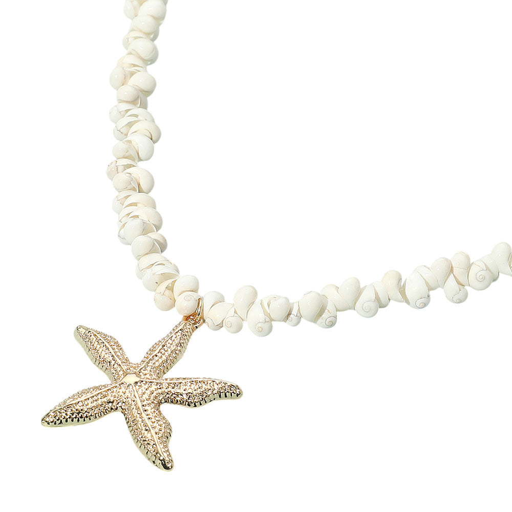 iLLASPARKZ Gold Starfish Pendant White Shell Bead Necklace