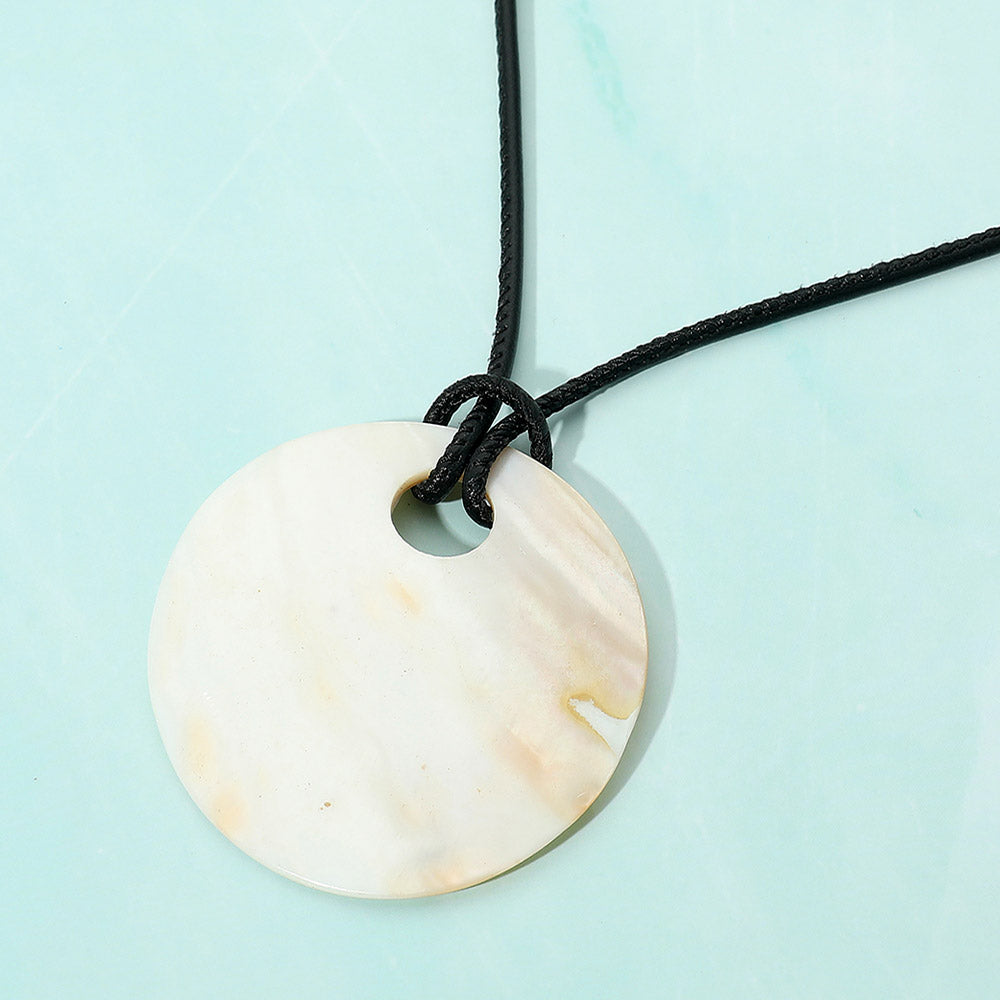 iLLASPARKZ Round Mother of Pear Disc Pendant Faux Leather Cord Necklace