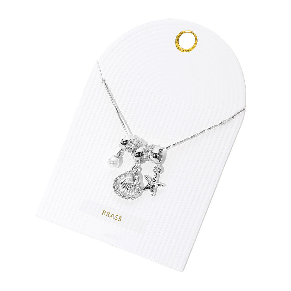 iLLASPARKZ Pearl Stone Paved Sea Shell Starfish Charm Beaded Necklace