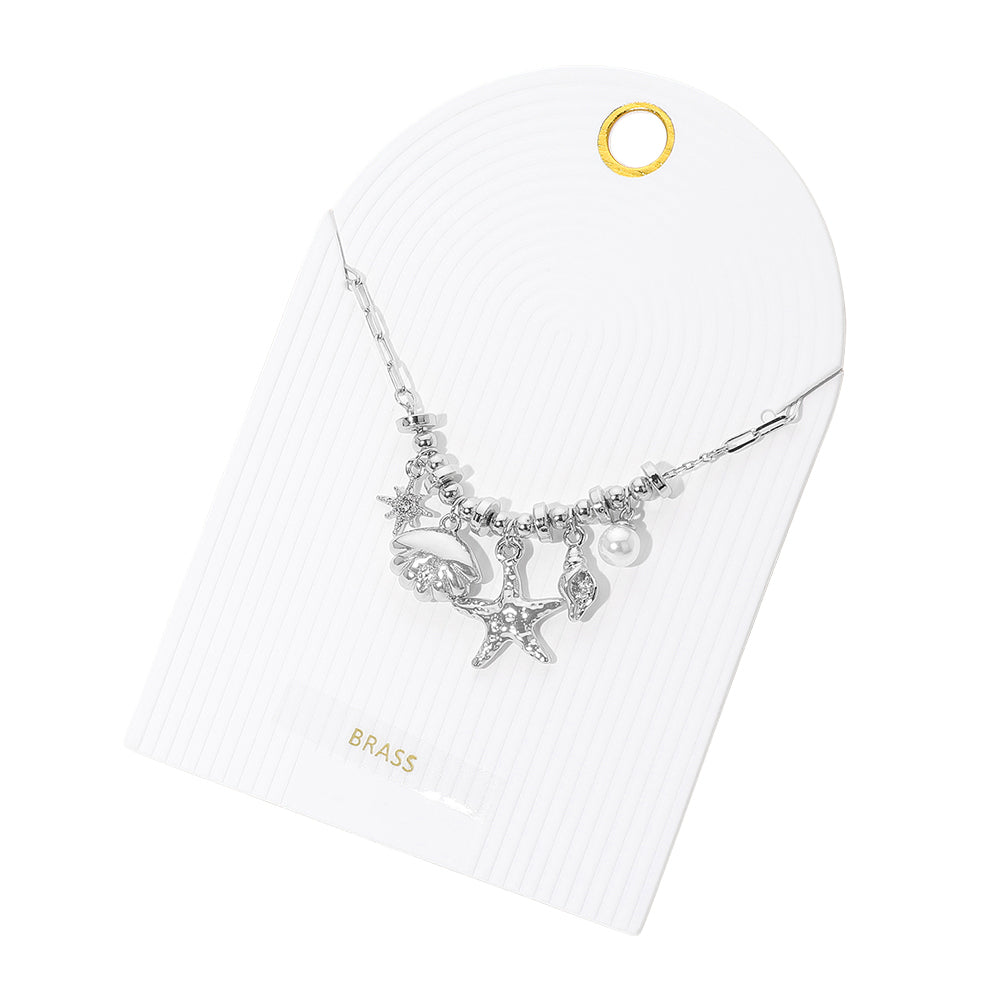 iLLASPARKZ Pearl Stone Paved Sea Shell Star Starfish Charm Beaded Necklace