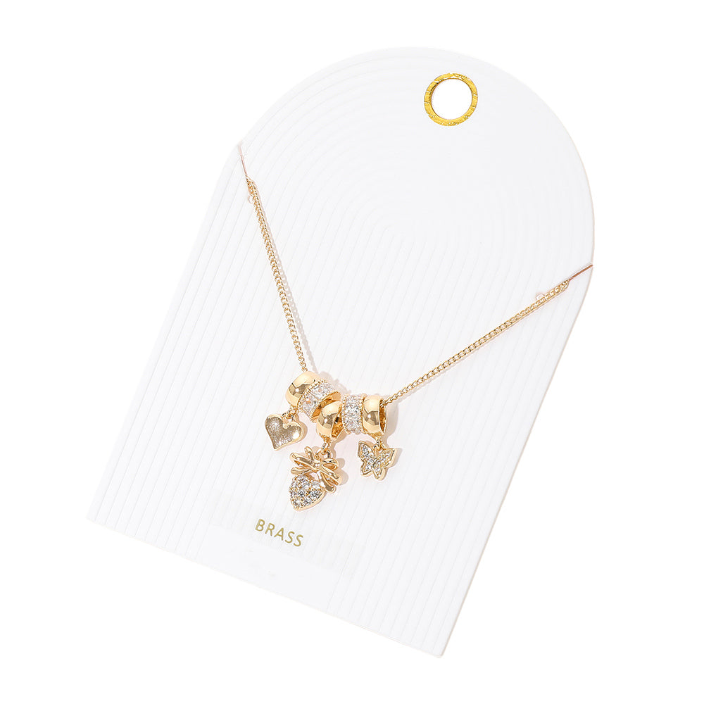 iLLASPARKZ Stone Paved Heart Butterfly Bow Charm Beaded Necklace