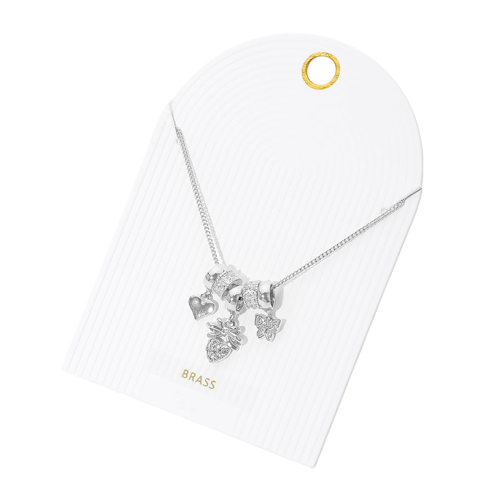 iLLASPARKZ Stone Paved Heart Butterfly Bow Charm Beaded Necklace