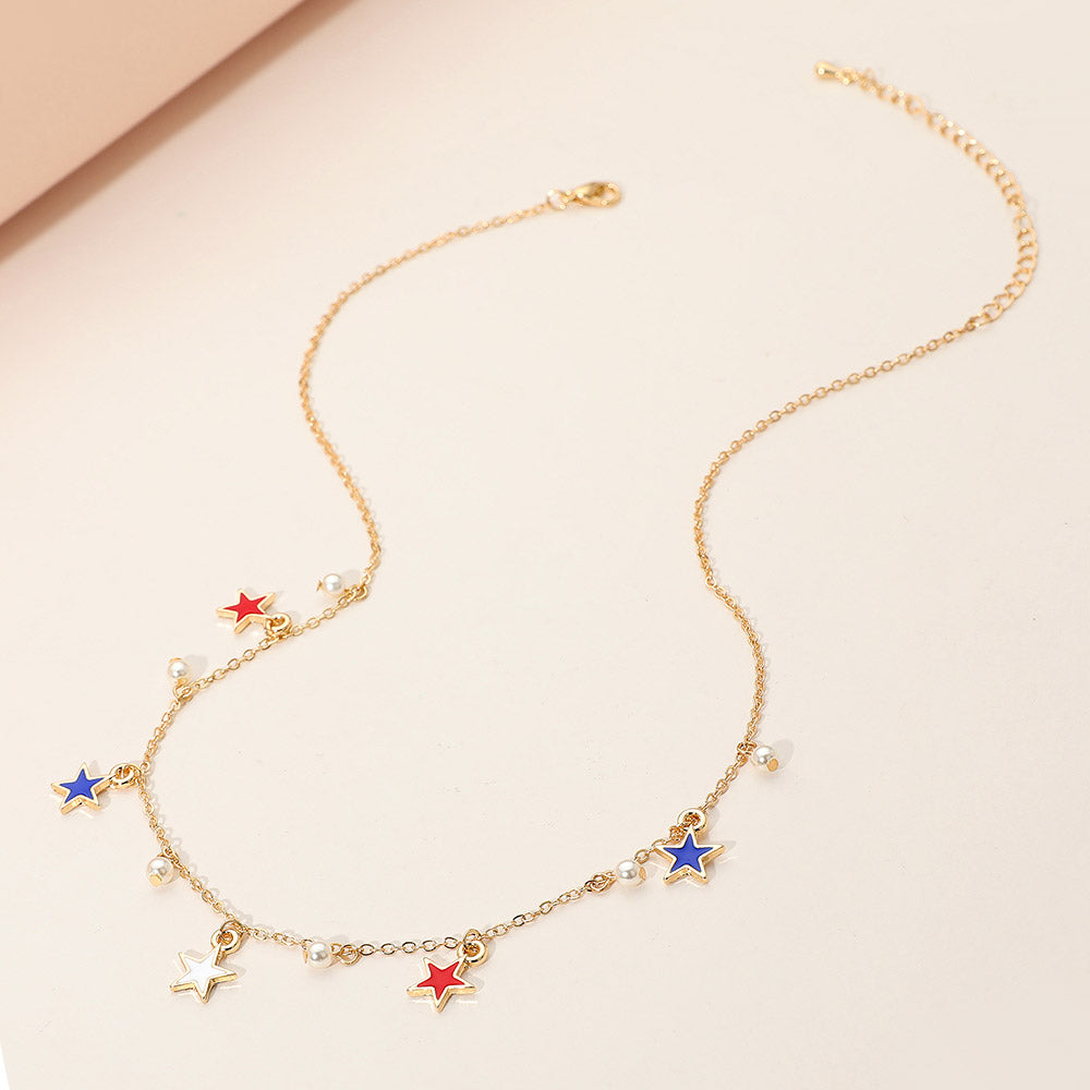 iLLASPARKZ American USA Enamel Star Charm Station Necklace
