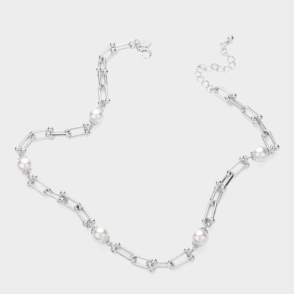 iLLASPARKZ Pearl Pointed Hardware Link Chain Necklace