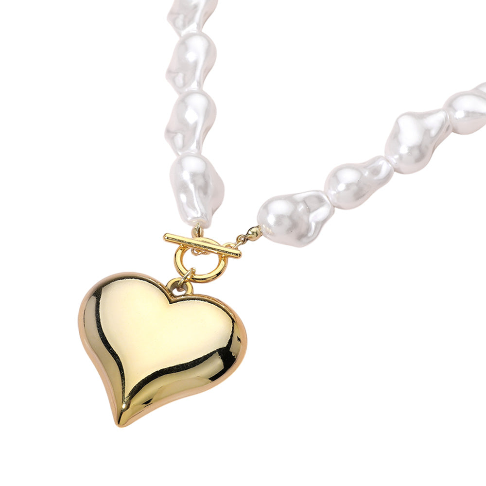 iLLASPARKZ Metal Puffy Heart Pendant Pearl Toggle Bracelet
