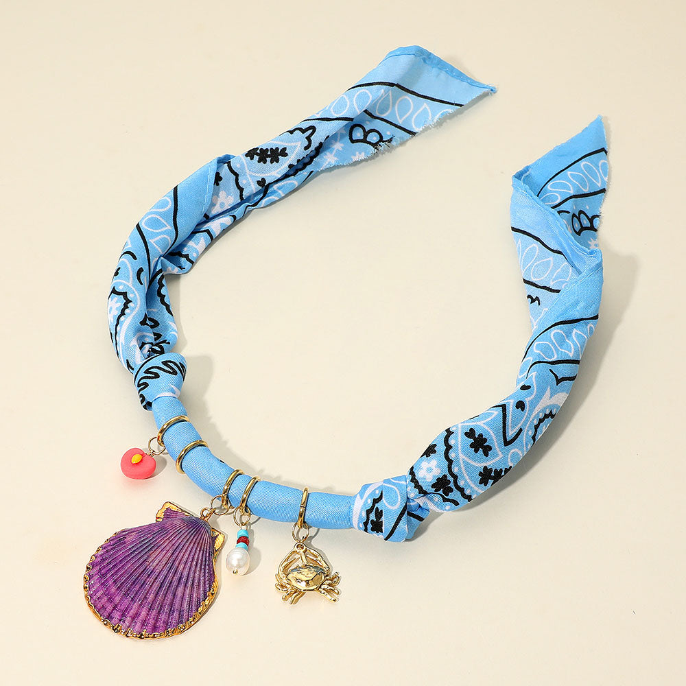 iLLASPARKZ Bold Sea Shell Pearl Crab Charm Embellished Nautical Scarf Statement Necklace