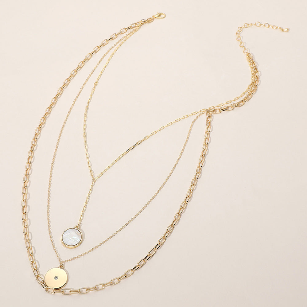 iLLASPARKZ Mother of Pearl Medal Y Shaped Triple Layered Necklace