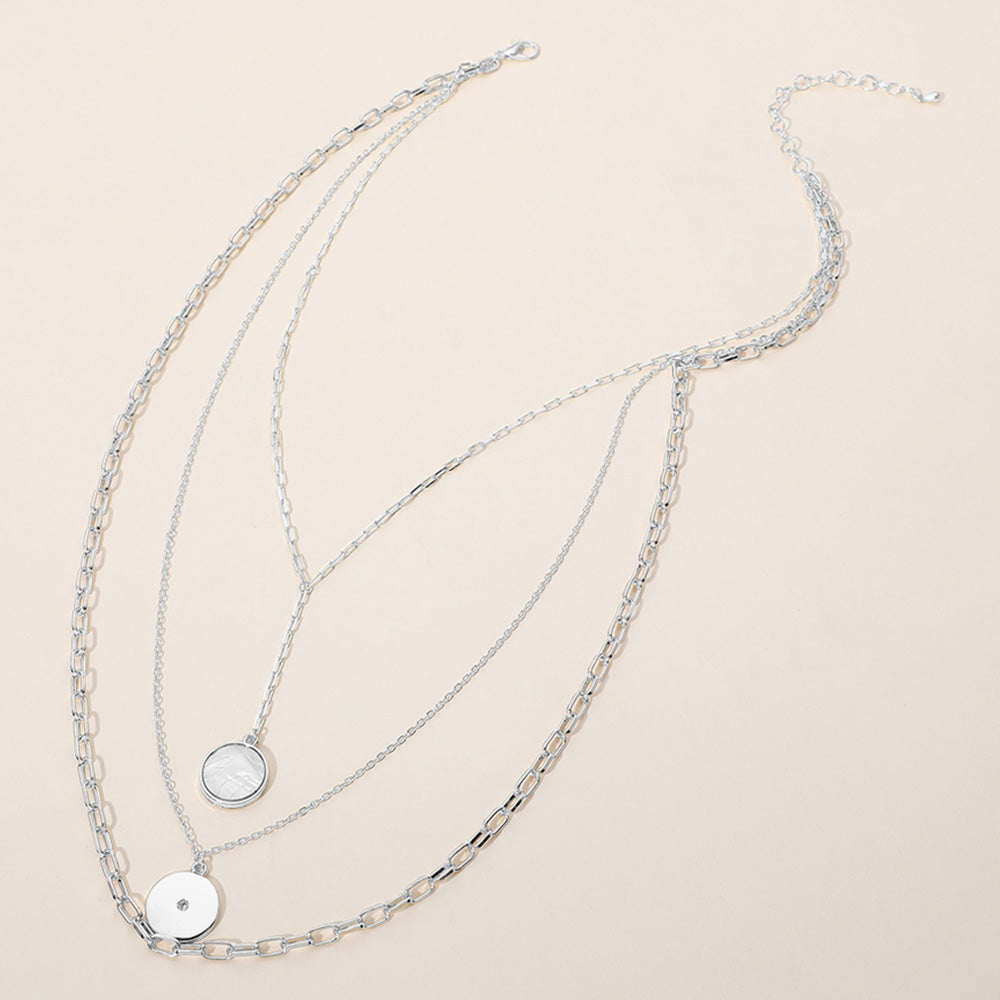 iLLASPARKZ Mother of Pearl Medal Y Shaped Triple Layered Necklace