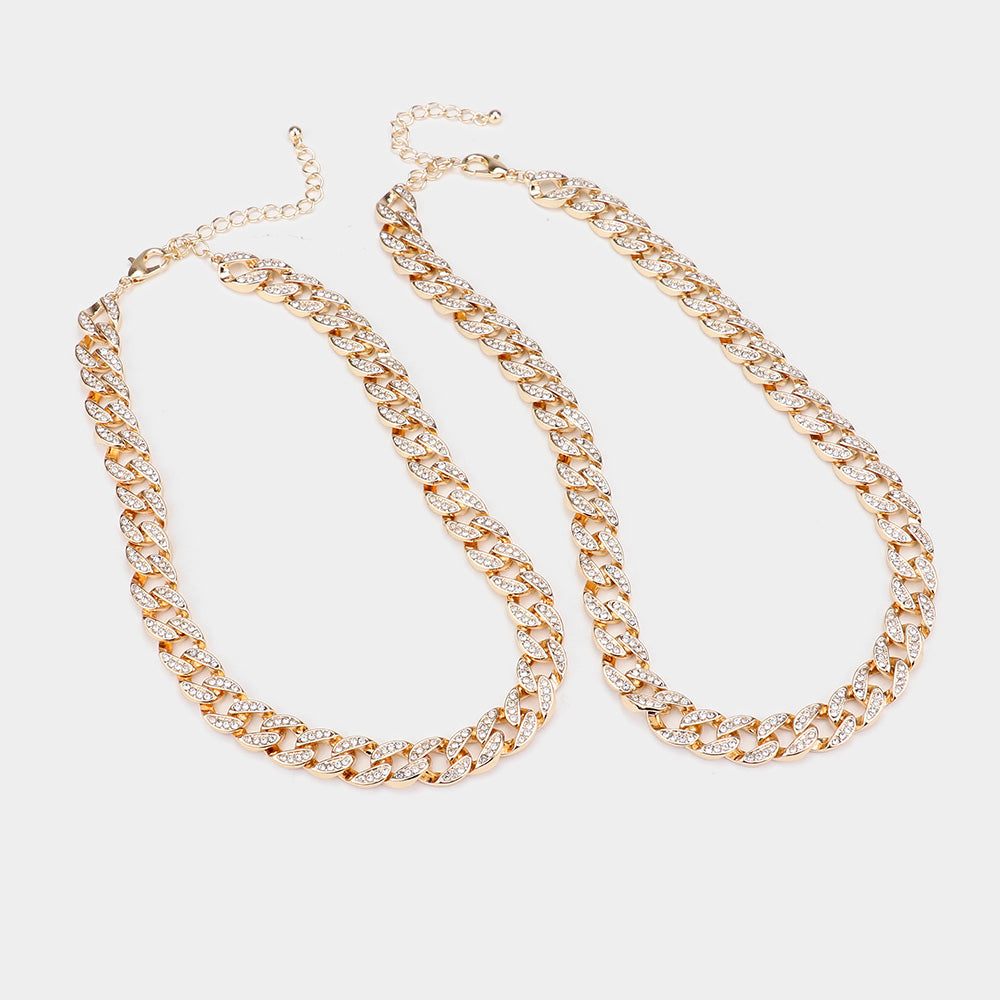 iLLASPARKZ 2PCS - Rhinestone Embellished Chain Necklaces