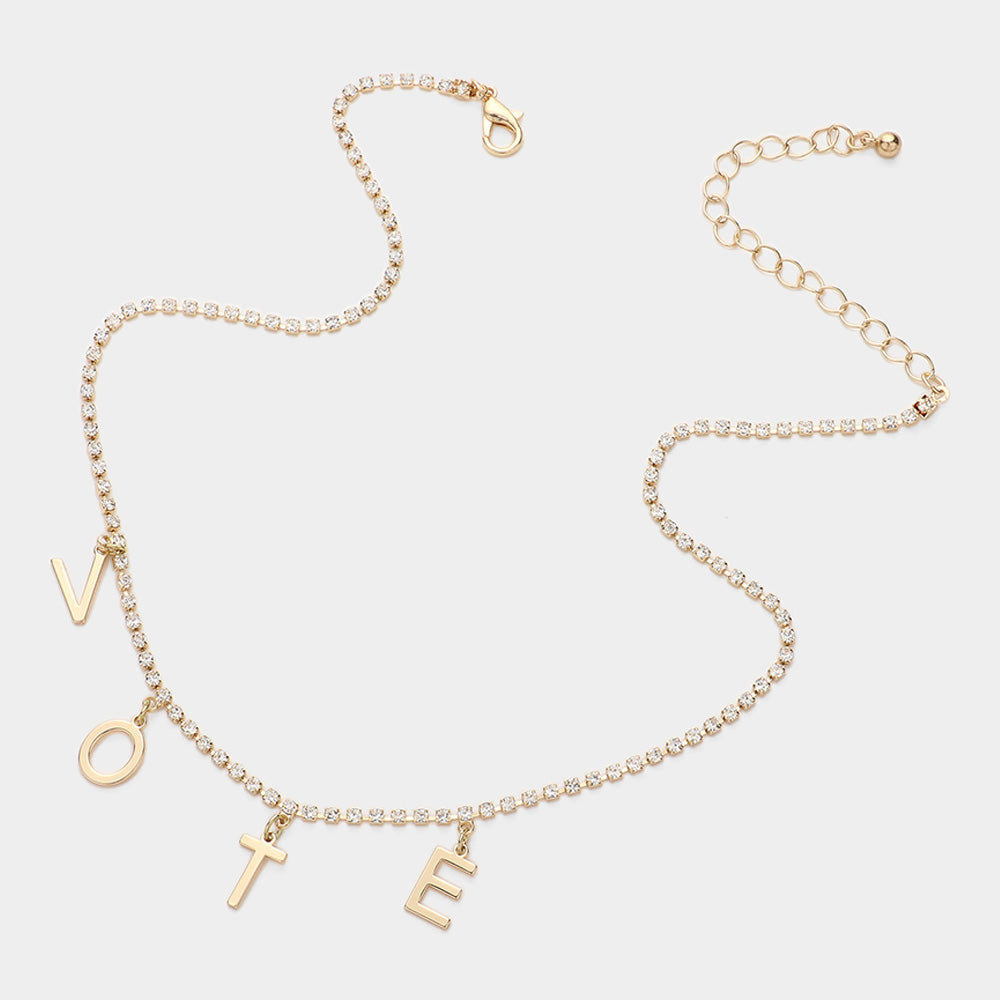 iLLASPARKZ Metal VOTE Initial Message Station Rhinestone Chain Necklace