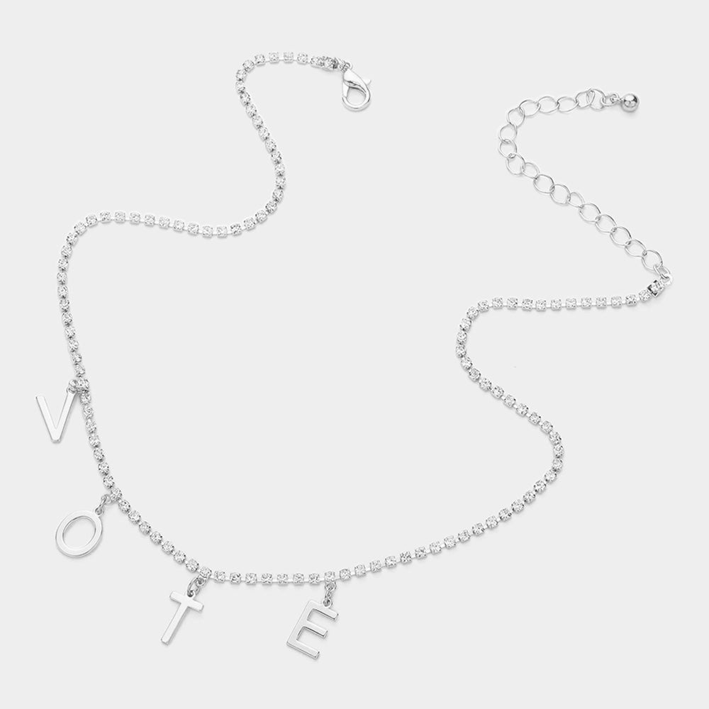 iLLASPARKZ Metal VOTE Initial Message Station Rhinestone Chain Necklace
