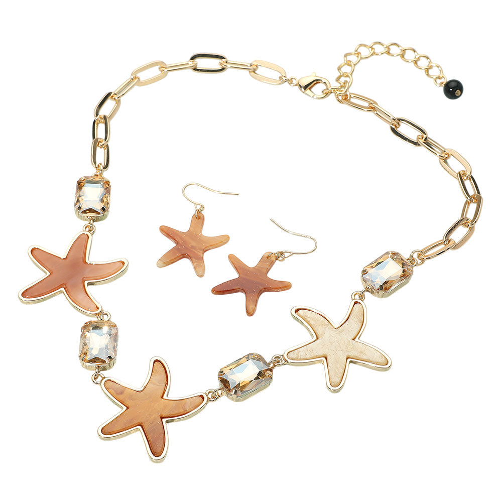 iLLASPARKZ Glittered Resin Starfish Stone Cluster Link Statement Necklace